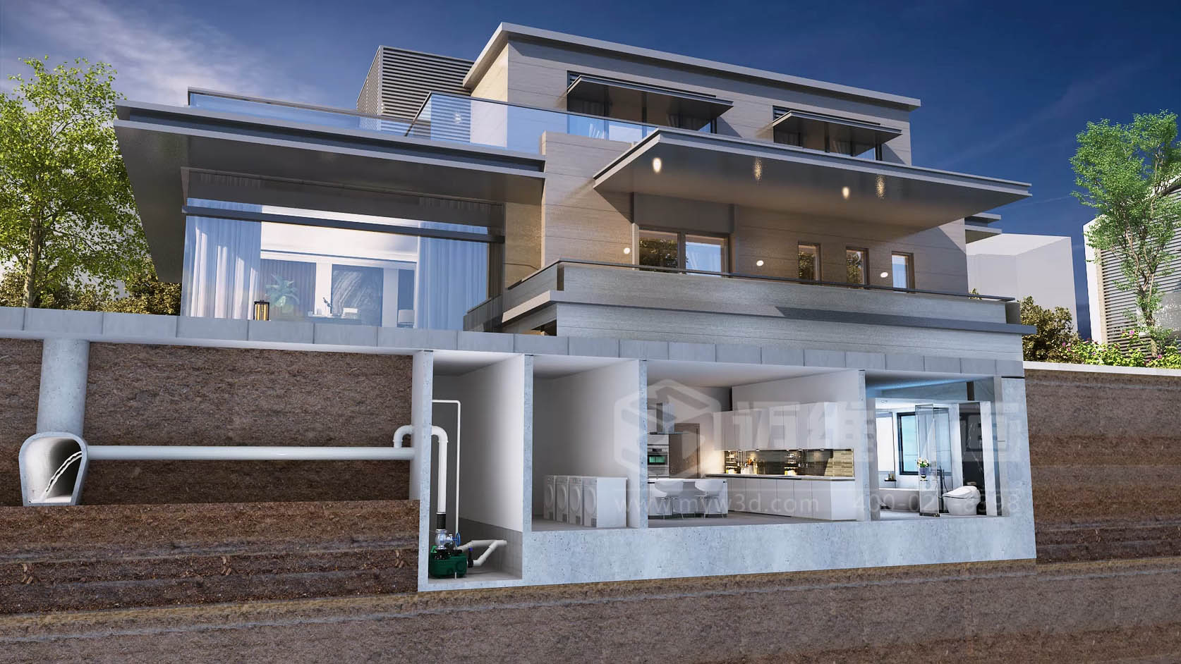 外置式污水提升泵站三维动画(图4) 外置式污水提升泵站三维动画(图4)